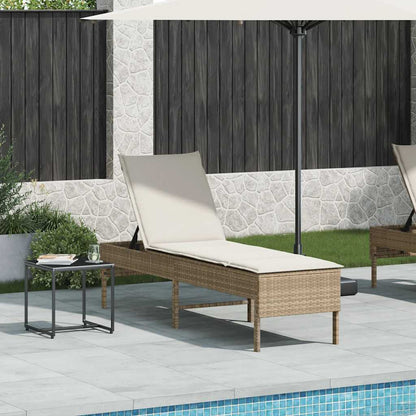 Ligstoel met kussen beige 55x200x44cm polyrotan