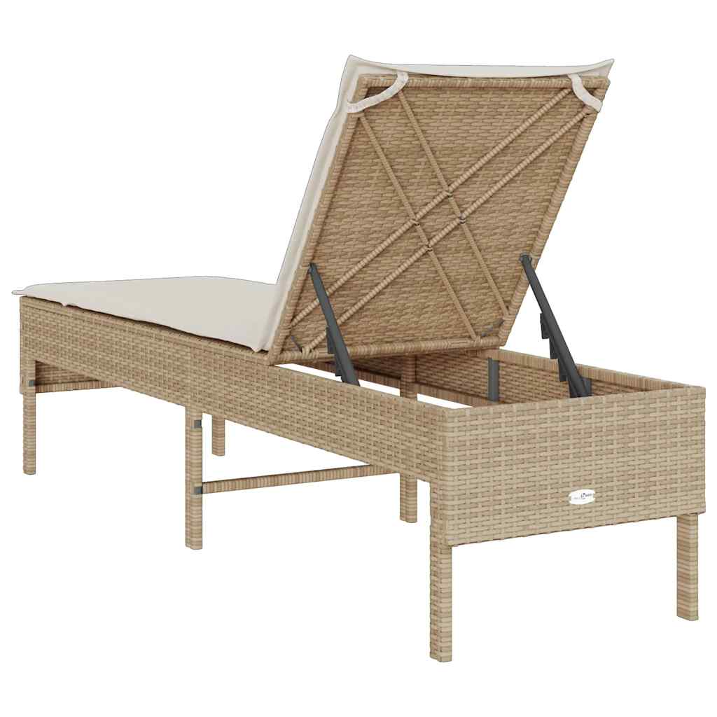 Ligstoel met kussen beige 55x200x44cm polyrotan