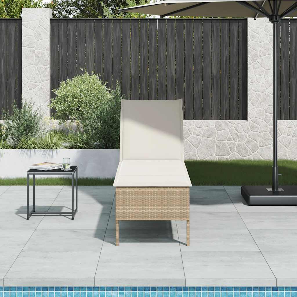 Ligstoel met kussen beige 55x200x44cm polyrotan