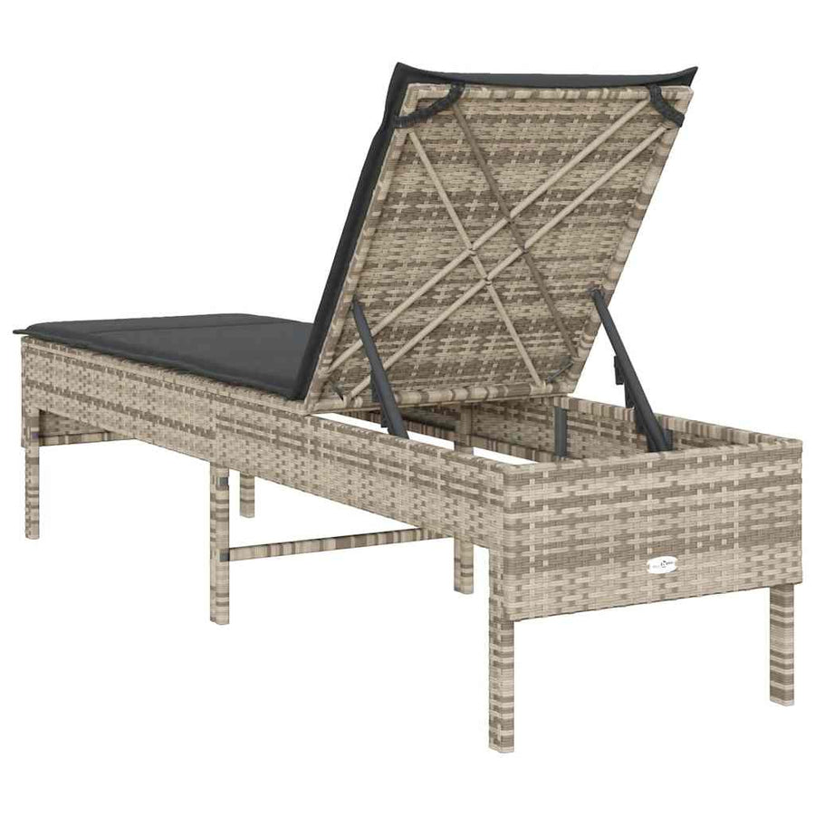 Ligstoel Met Kussen 55X200X44Cm Polyrotan Lichtgrijs