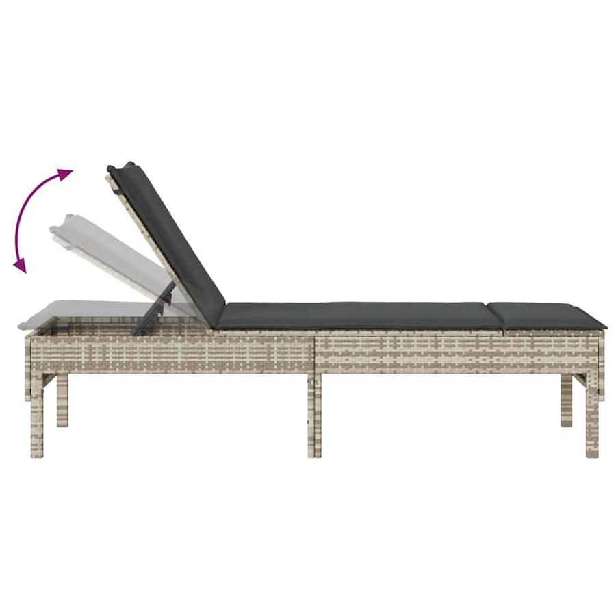 Ligstoel Met Kussen 55X200X44Cm Polyrotan Lichtgrijs