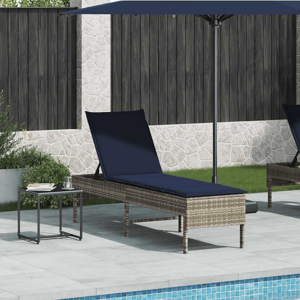 Ligstoel Met Kussen 55X200X44Cm Polyrotan Grijs