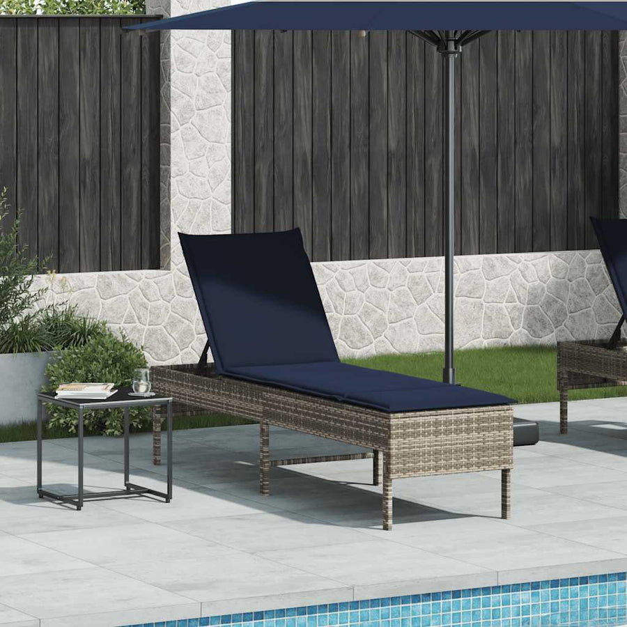 Ligstoel Met Kussen 55X200X44Cm Polyrotan Grijs