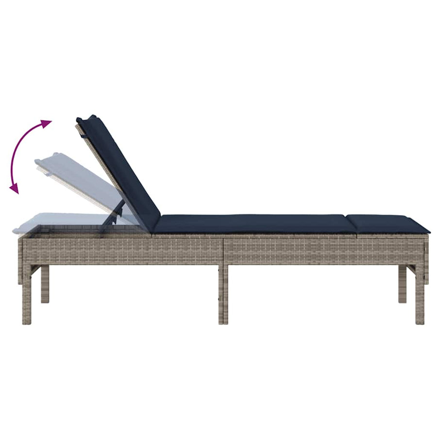 Ligstoel Met Kussen 55X200X44Cm Polyrotan Grijs