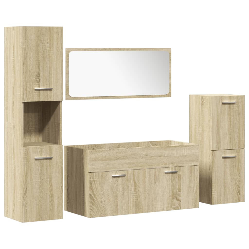 4-Delige Badkamermeubelset Bewerkt Hout Kleurig 90 x 38.5 x 46 cm