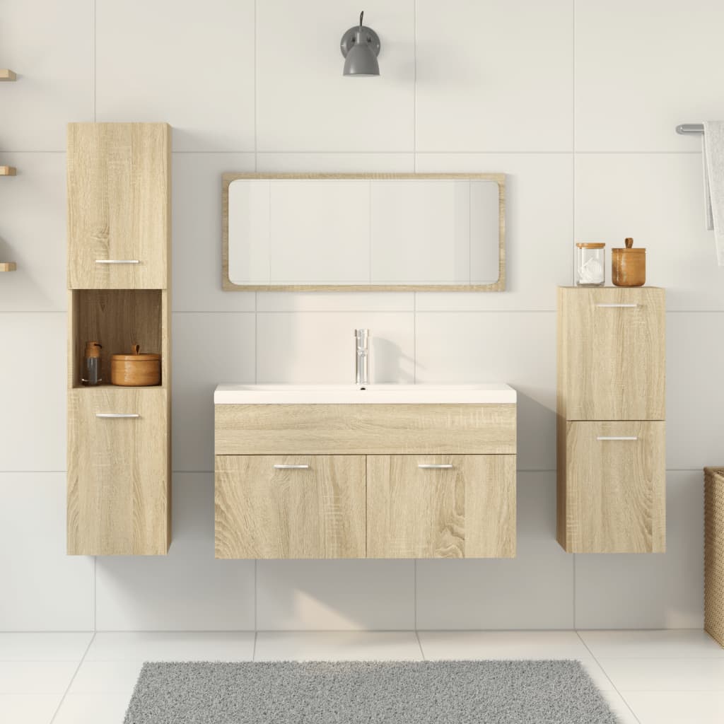 4-Delige Badkamermeubelset Bewerkt Hout Kleurig 90 x 38.5 x 46 cm