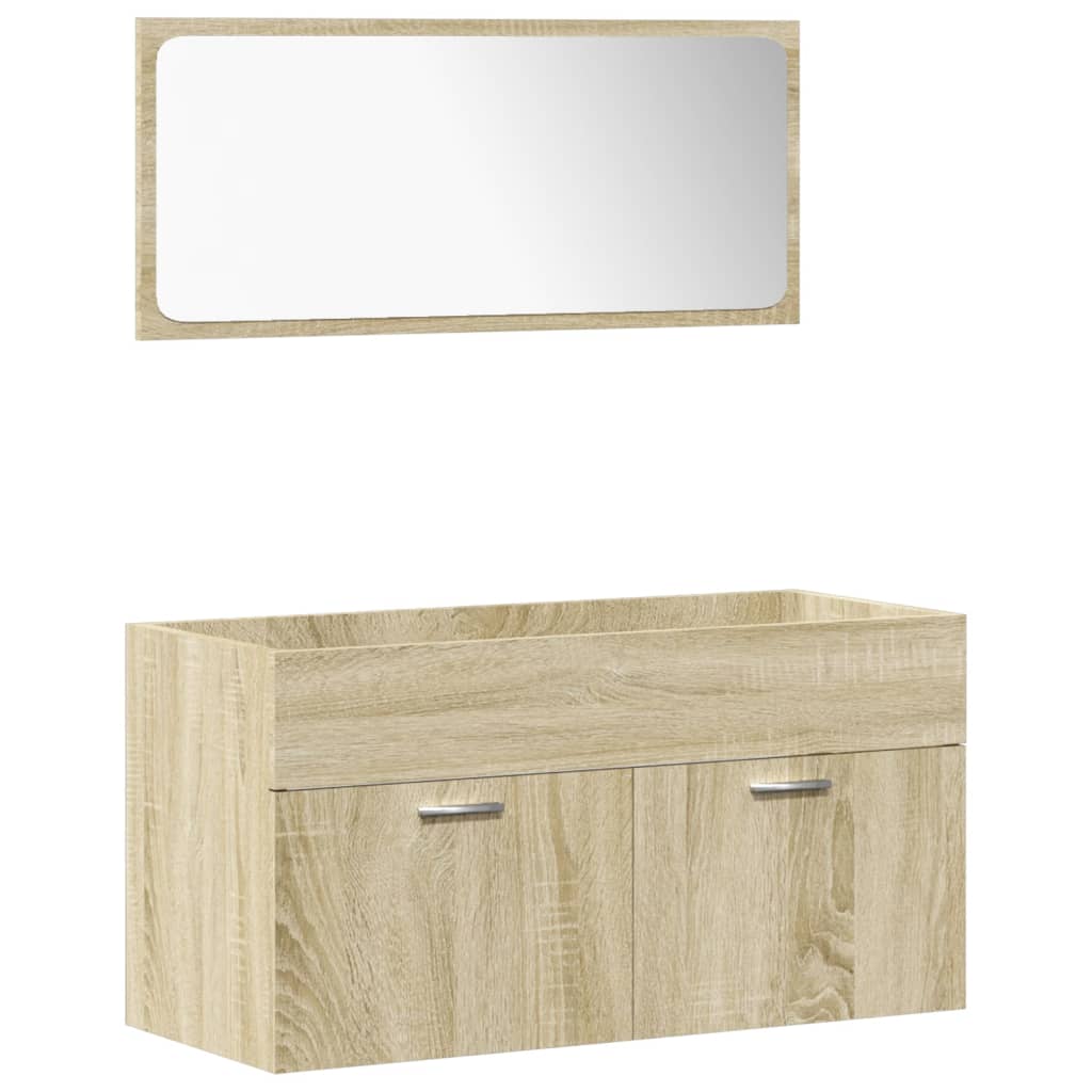 4-Delige Badkamermeubelset Bewerkt Hout Kleurig 90 x 38.5 x 46 cm