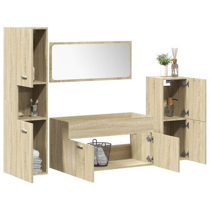 4-Delige Badkamermeubelset Bewerkt Hout Kleurig 90 x 38.5 x 46 cm