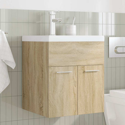 Wastafelmeubel met inbouwwastafel en kraan Sonoma eikenhout