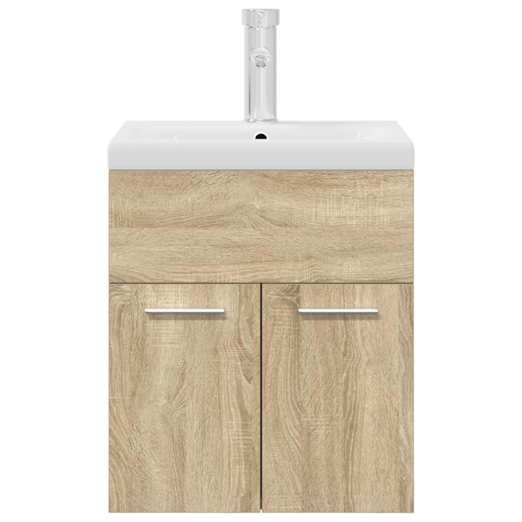 Wastafelmeubel met inbouwwastafel en kraan Sonoma eikenhout