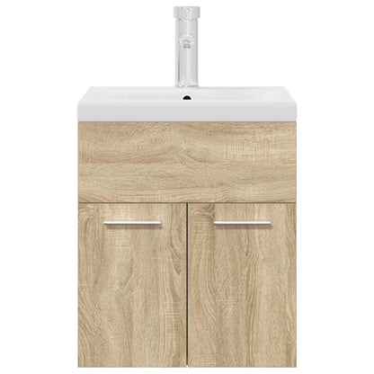 Wastafelmeubel met inbouwwastafel en kraan Sonoma eikenhout