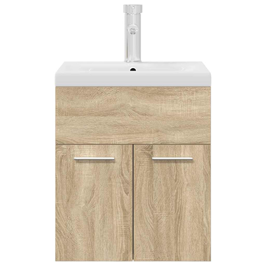 Wastafelmeubel met inbouwwastafel en kraan Sonoma eikenhout