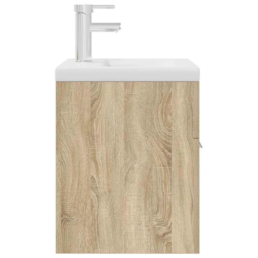 Wastafelmeubel met inbouwwastafel en kraan Sonoma eikenhout