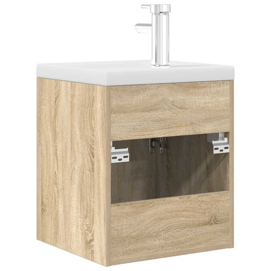 Wastafelmeubel met inbouwwastafel en kraan Sonoma eikenhout