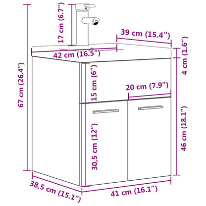 Wastafelmeubel met inbouwwastafel en kraan Sonoma eikenhout