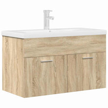 Wastafelmeubel met inbouwwastafel en kraan Sonoma eikenhout