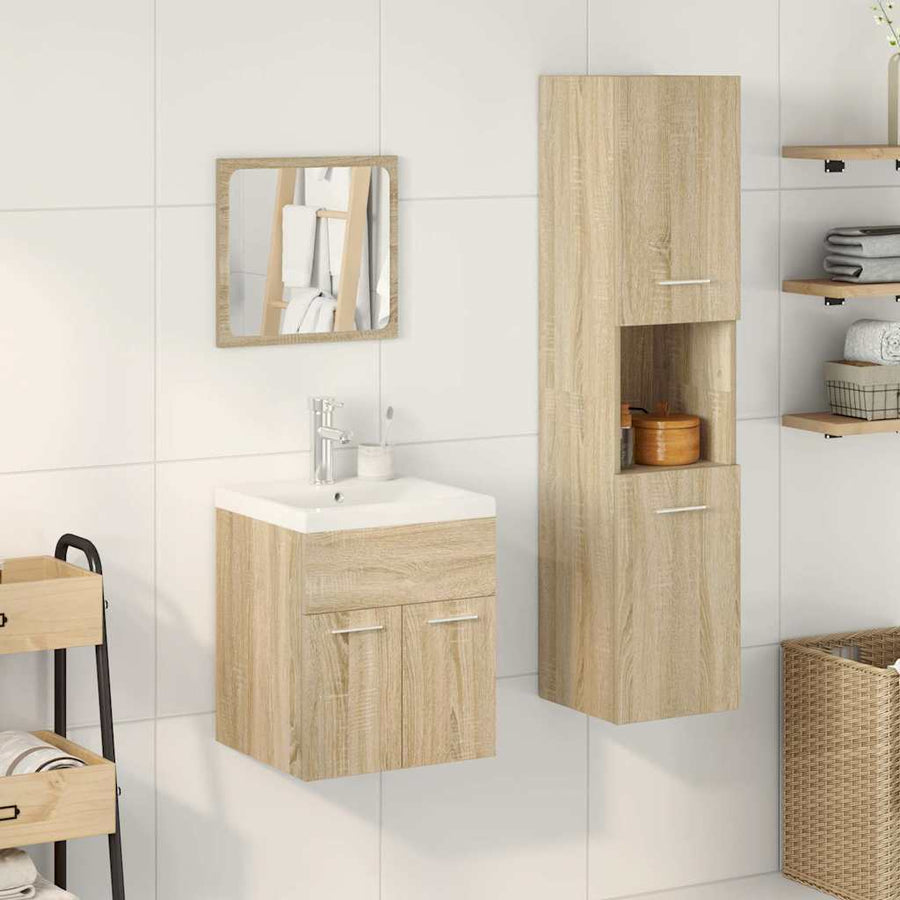 4-delige Badkamermeubelset bewerkt hout sonoma eikenkleurig