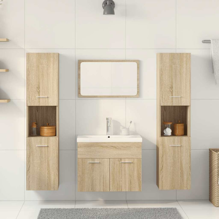 5-delige Badkamermeubelset bewerkt hout sonoma eikenkleurig