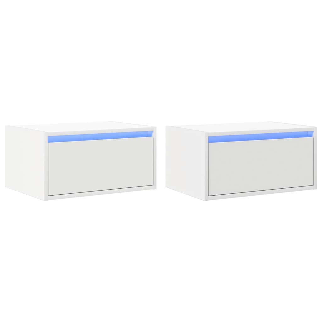Nachtkastjes met LED's 2 st wandgemonteerd wit