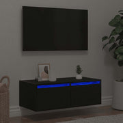 TV cabinet with LED lighting 75x35.5x25 cm black oak-effect
