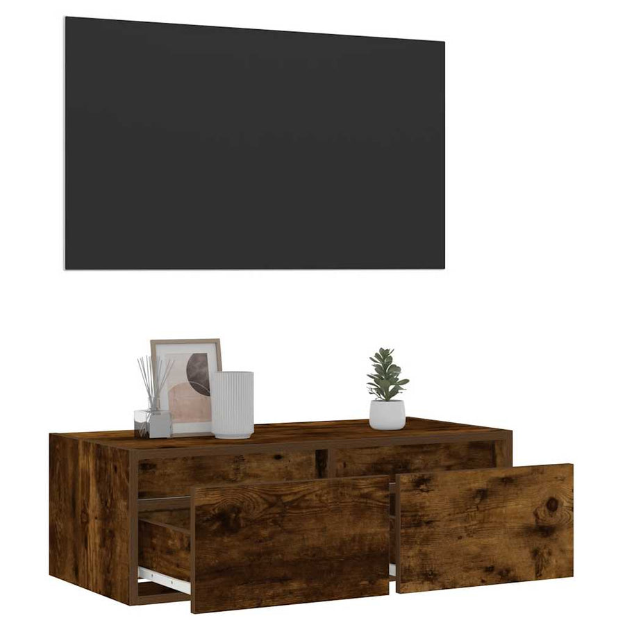 Tv-meubel LED-verlichting 75x35,5x25 cm gerookt eikenkleurig