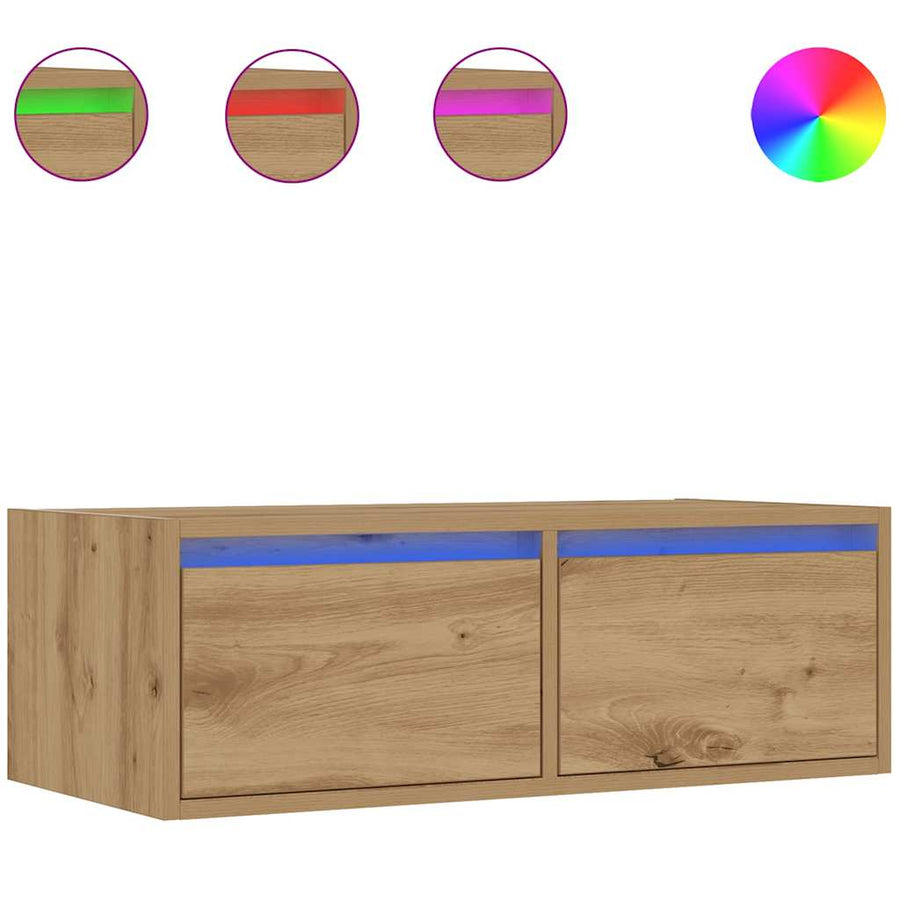 Tv-meubel met LED-verlichting 75x35,5x25 cm artisanaal eiken