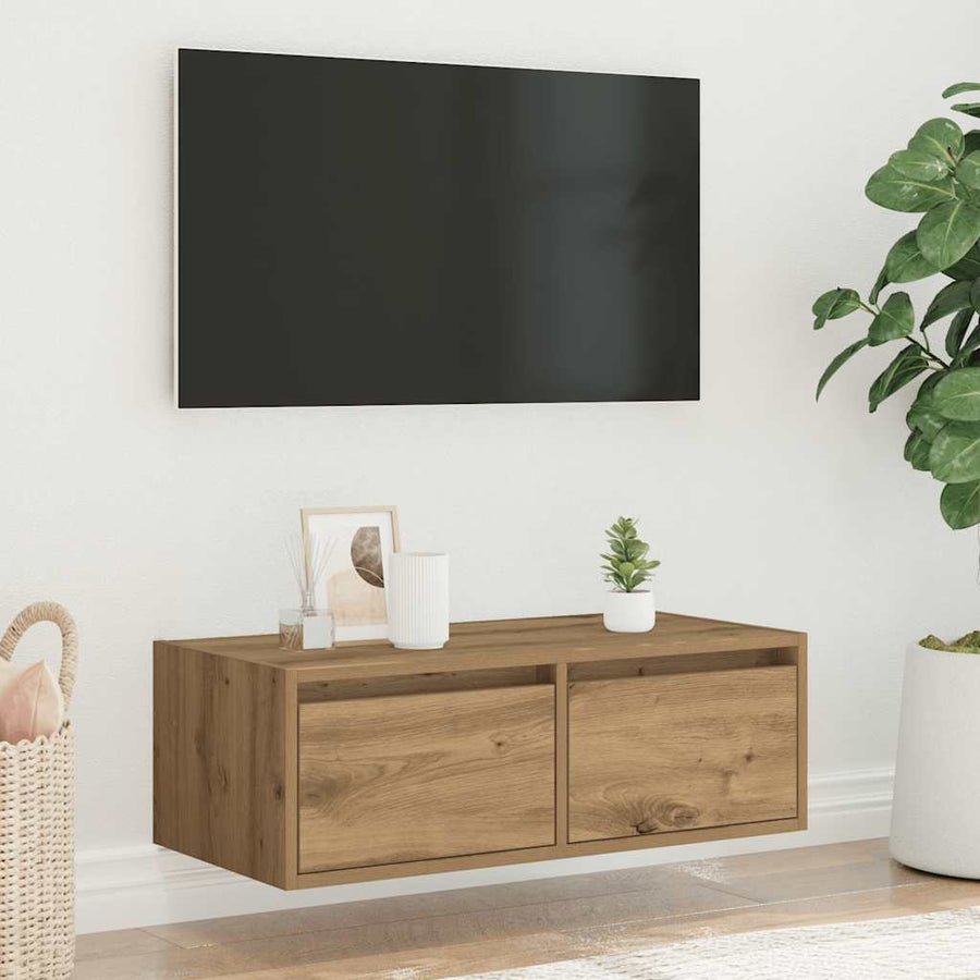 Tv-meubel met LED-verlichting 75x35,5x25 cm artisanaal eiken