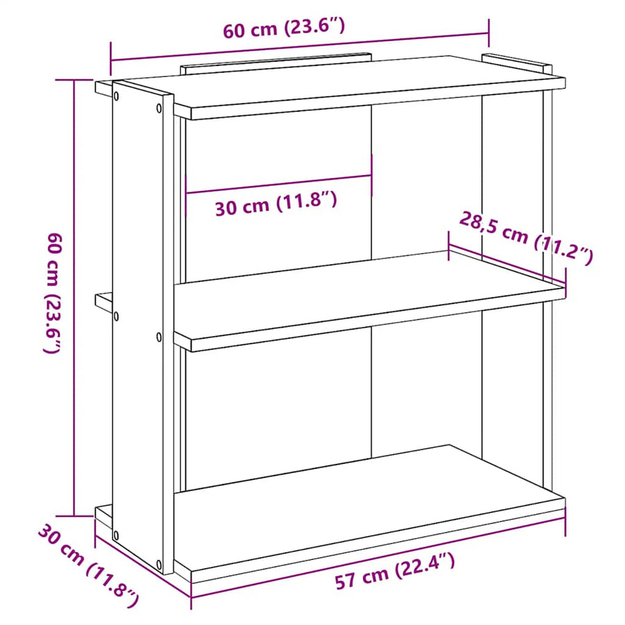 Boekenkast 3-laags 60x30x60 cm bewerkt hout betongrijs