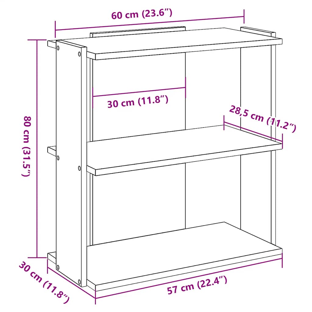 Boekenkast 3-laags 60x30x80 cm bewerkt hout wit