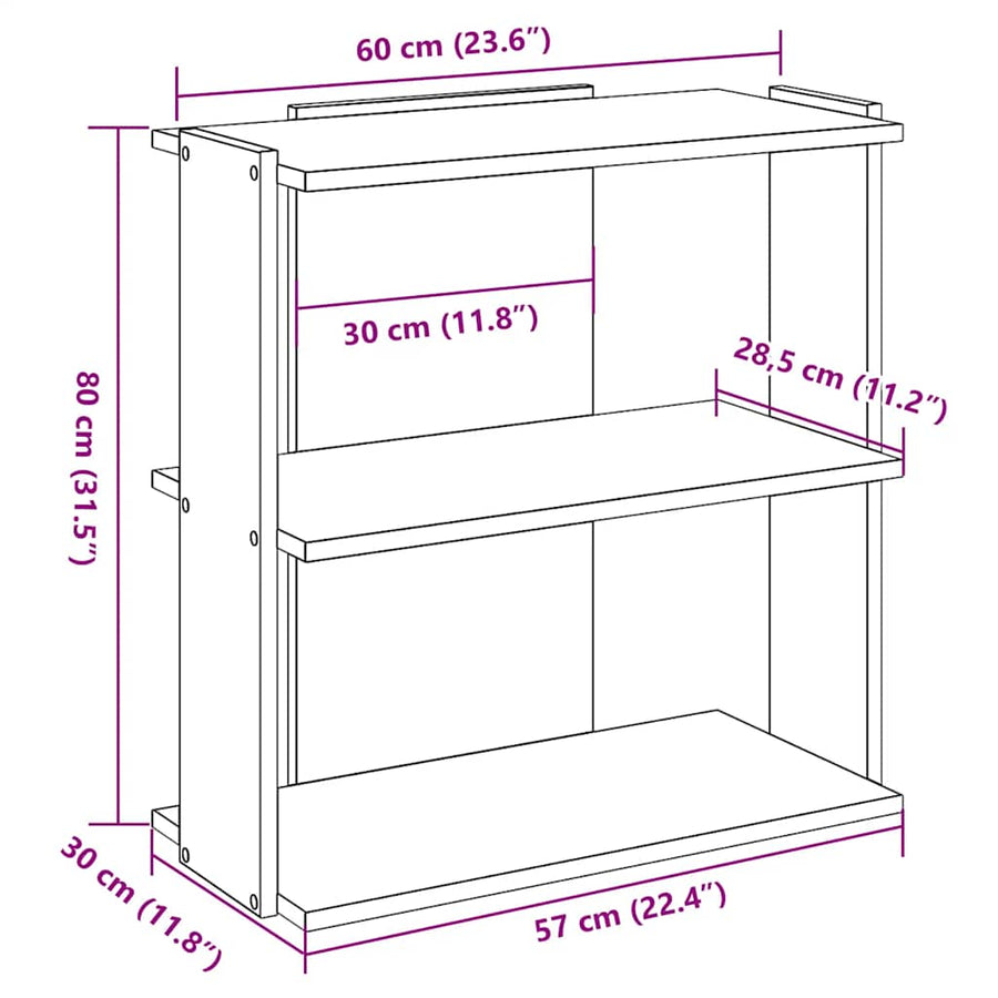 Boekenkast 3-laags 60x30x80 cm bewerkt hout wit