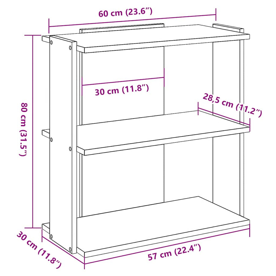 Boekenkast 3-laags 60x30x80 cm bewerkt hout betongrijs