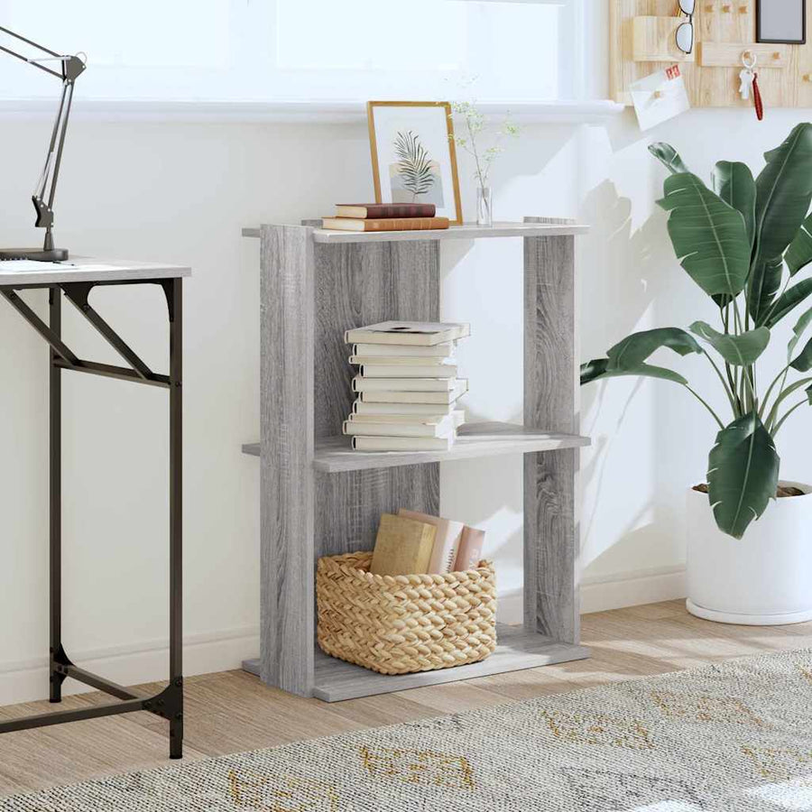 Boekenkast 3-laags 60x30x80 cm bewerkt hout grijs sonoma eiken