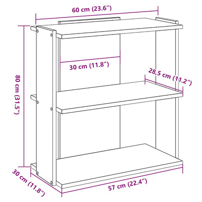 Boekenkast 3-laags 60x30x80 cm bewerkt hout grijs sonoma eiken