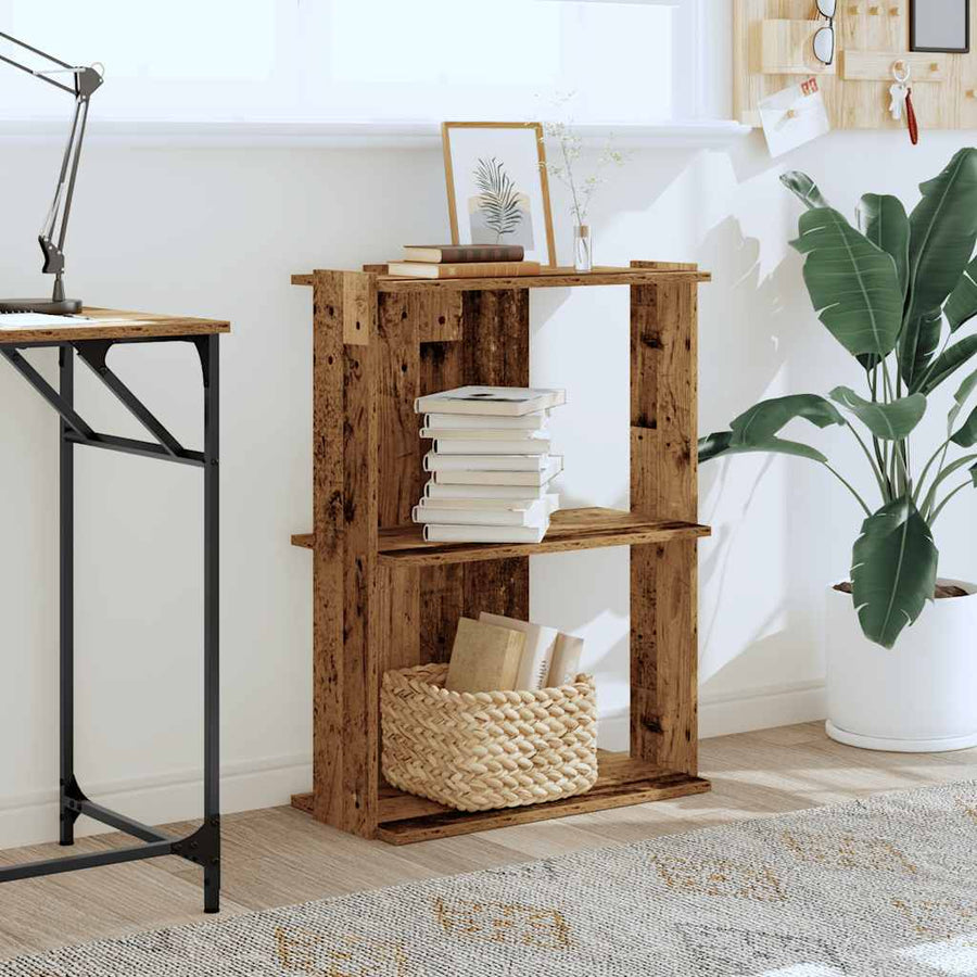 Boekenkast 3-laags 60x30x80 cm bewerkt hout oud houtkleur