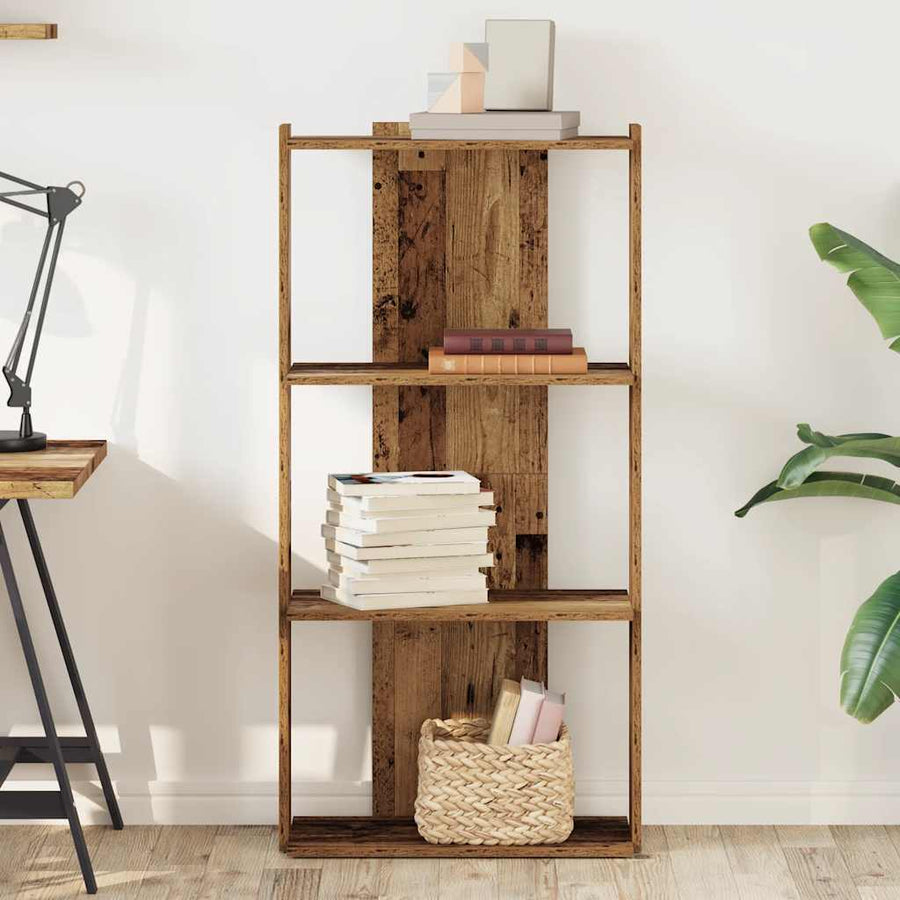 Boekenkast 3-laags 60x30x120 cm bewerkt hout oud houtkleur