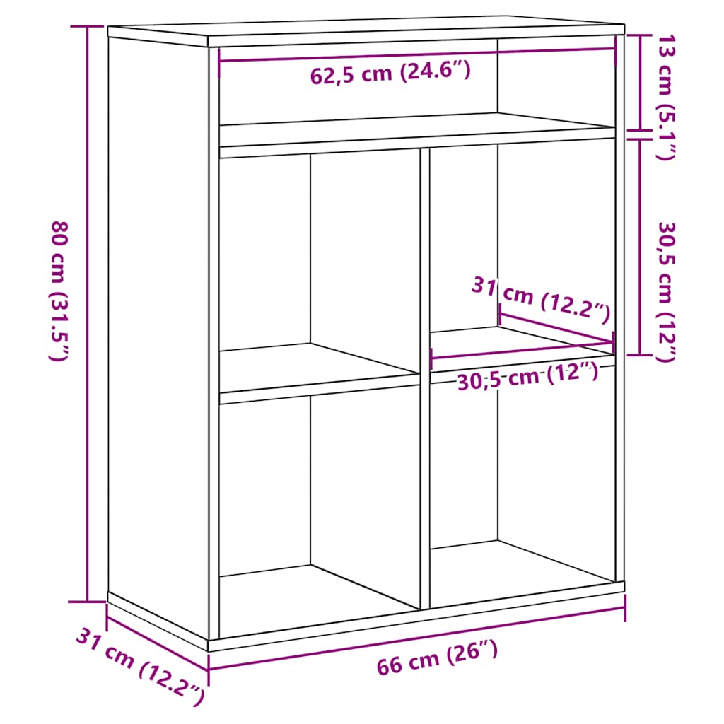 Boekenkast 66x31x80 cm bewerkt hout sonoma eikenkleurig