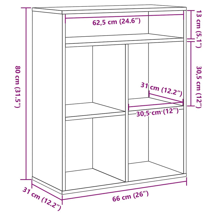 Boekenkast 66x31x80 cm bewerkt hout grijs sonoma eikenkleurig