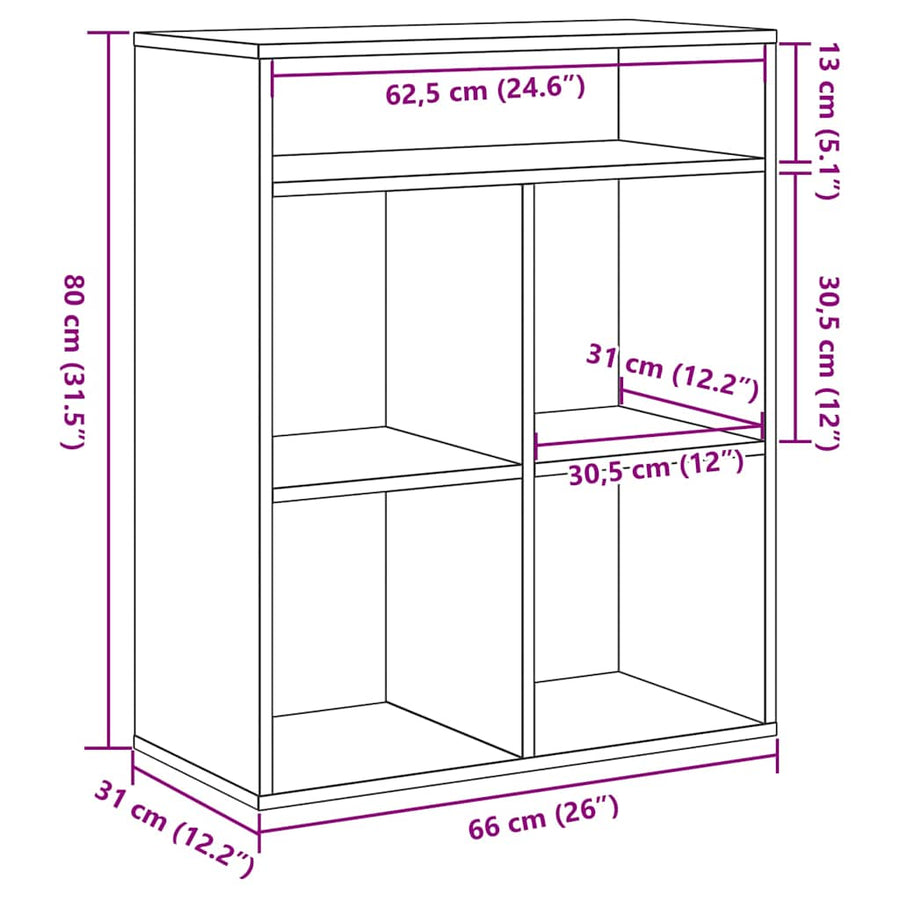 Boekenkast 66x31x80 cm bewerkt hout betongrijs