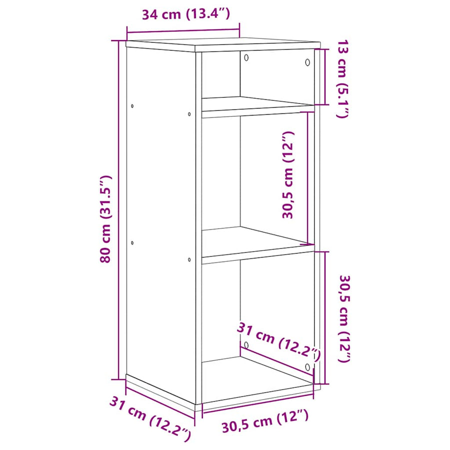 Boekenkast 34x31x80 cm bewerkt hout oud houtkleurig