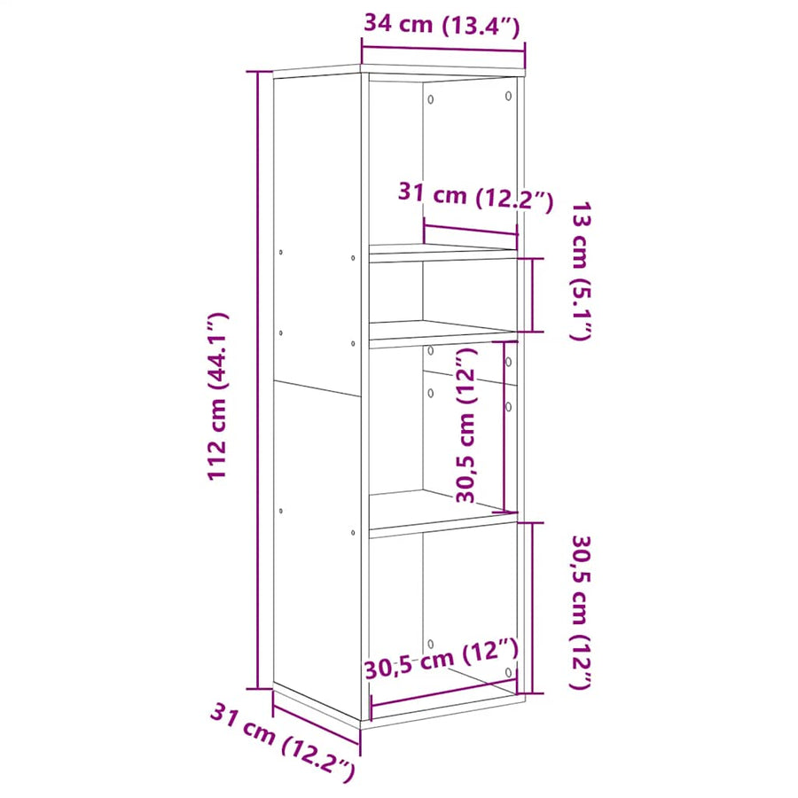 Boekenkast 34x31x112 cm bewerkt hout bruin eikenkleur