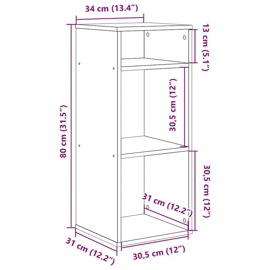 Boekenkast 34x31x80 cm bewerkt hout gerookt eikenkleurig