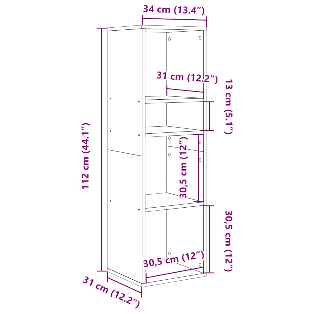 Boekenkast 34x31x112 cm bewerkt hout gerookt eikenkleurig