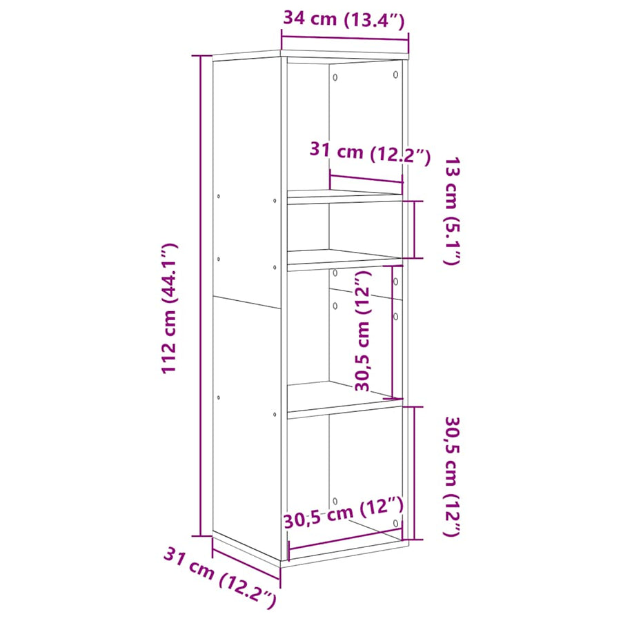 Boekenkast 34x31x112 cm bewerkt hout gerookt eikenkleurig