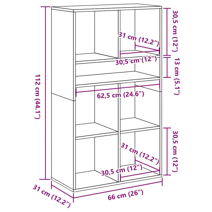 Boekenkast 66x31x112 cm bewerkt hout betongrijs