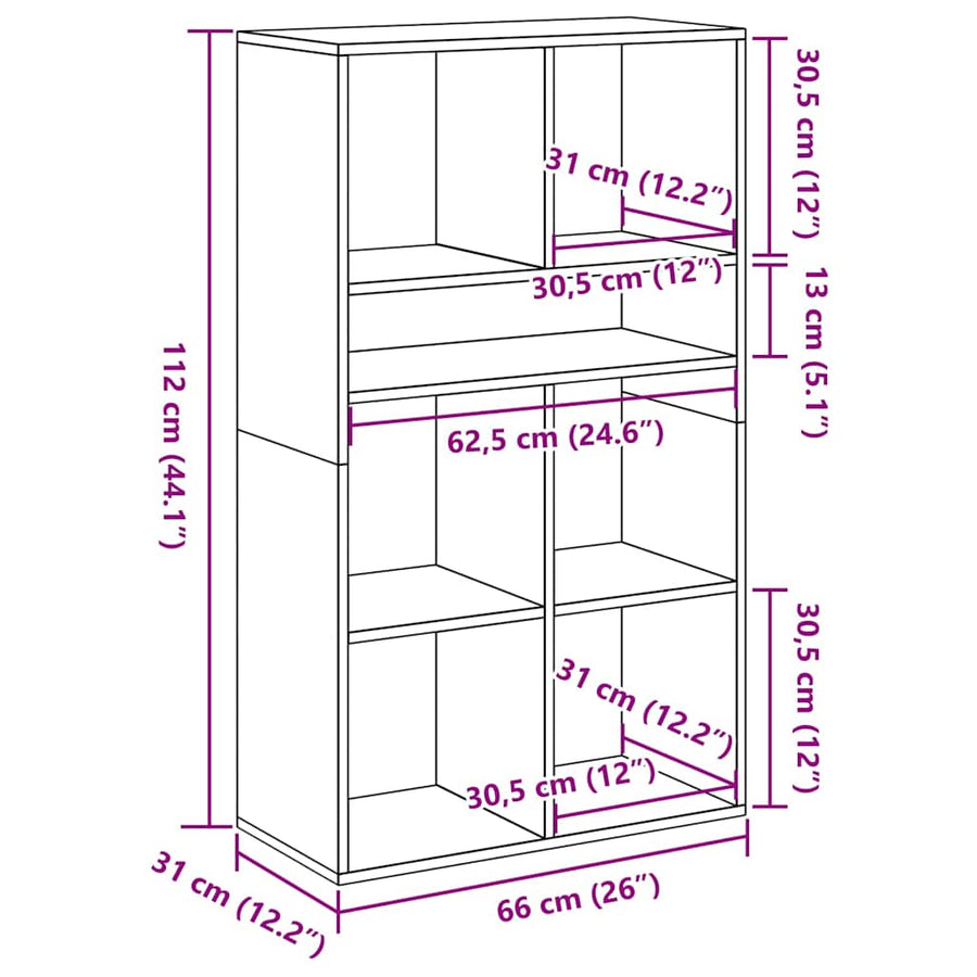 Boekenkast 66x31x112 cm bewerkt hout oud houtkleurig