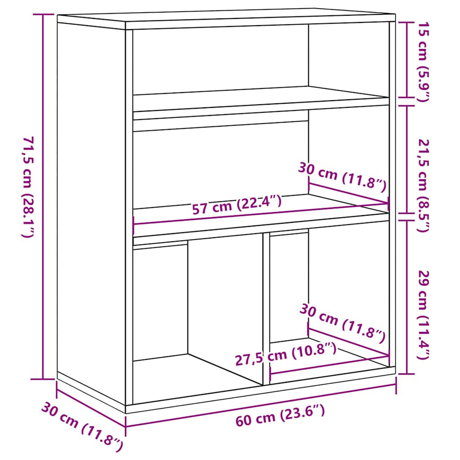 Boekenkast 60X30X71,5 Cm Bewerkt Hout 60 x 30 x 71.5 cm