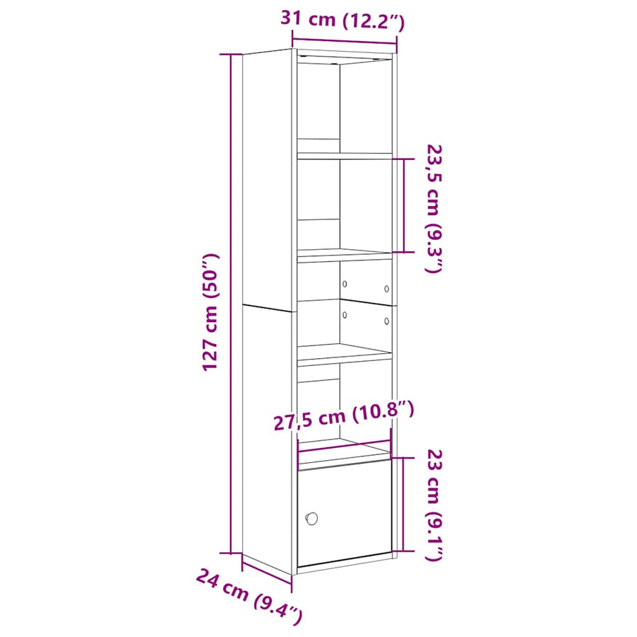 Boekenkast 31x24x127 cm bewerkt hout oud houtkleurig
