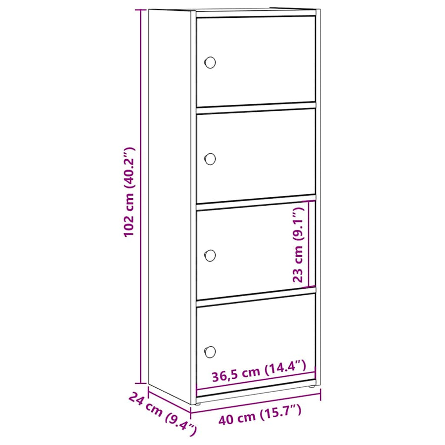 Boekenkast 40x24x102 cm bewerkt hout betongrijs