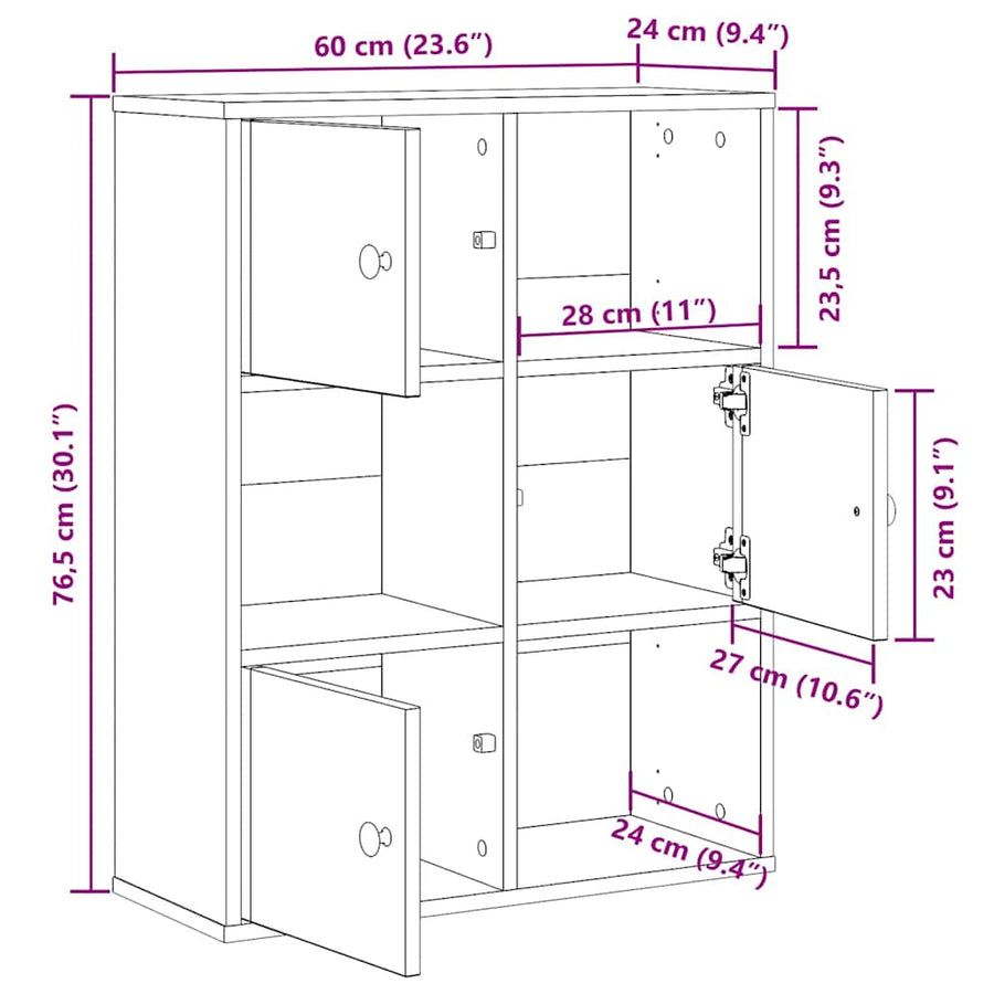Boekenkast 60x24x76,5 cm bewerkt hout oud houtkleurig
