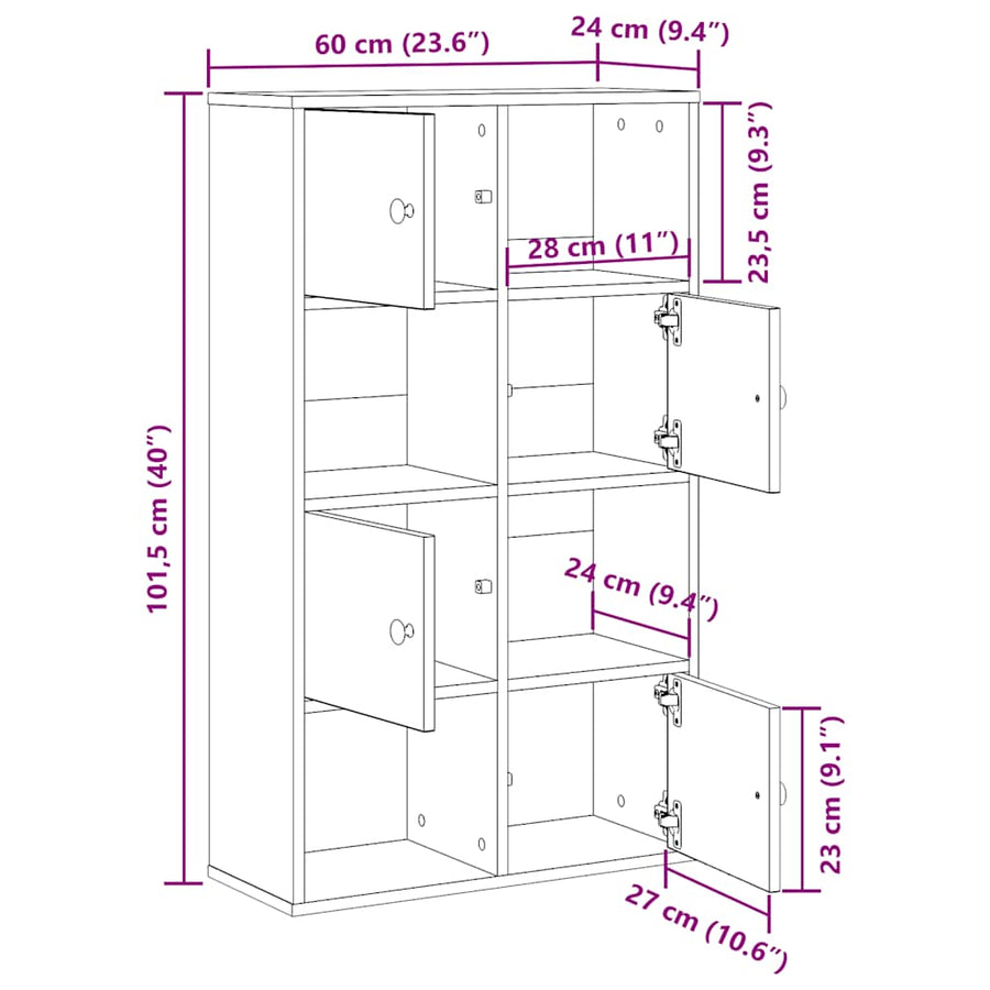 Boekenkast 60x24x101,5 cm bewerkt hout betongrijs